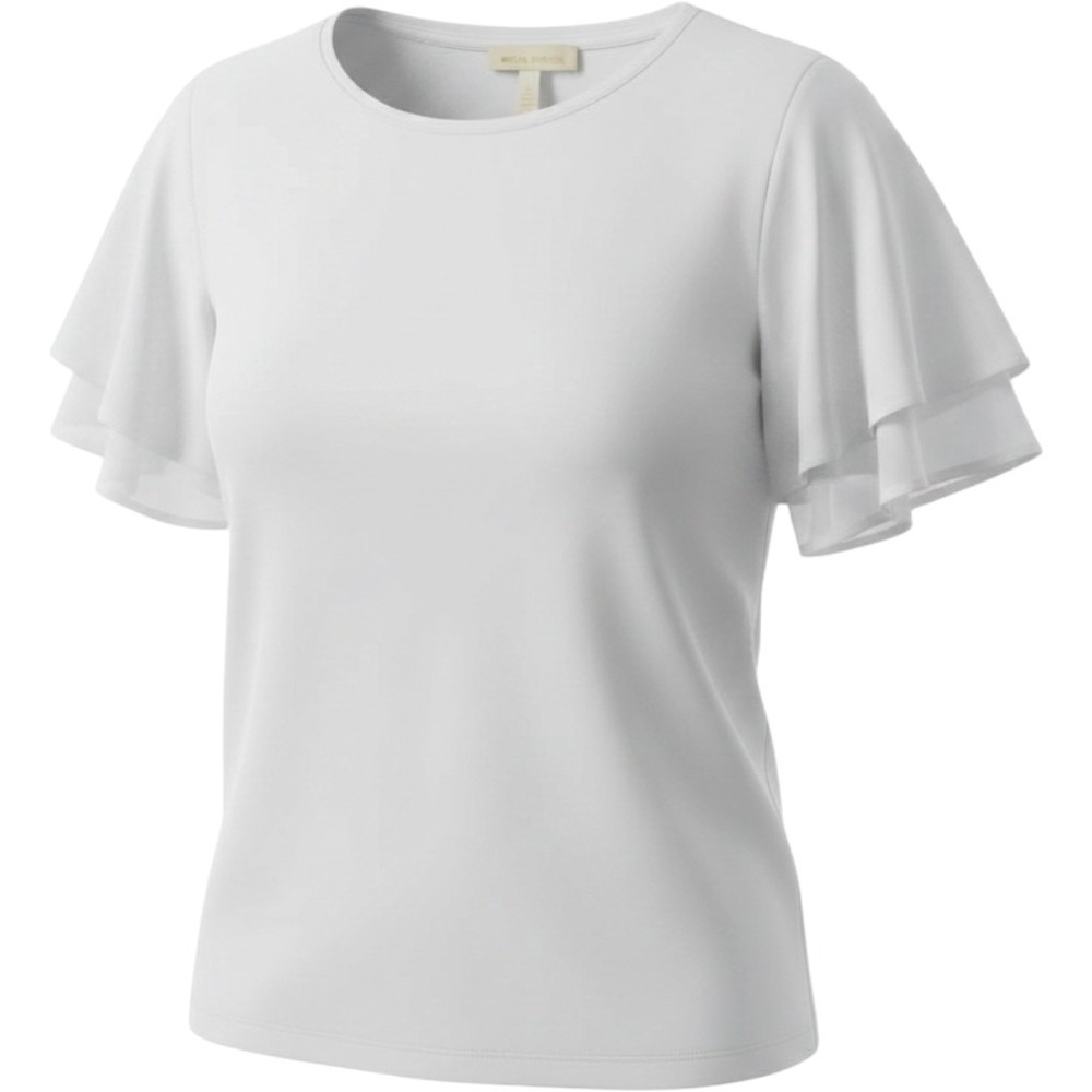 Michael Kors Womens White Flutter Sleeve Top Gold Logo Plate Blouse Large
